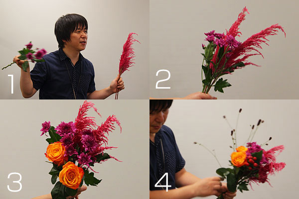 花束作りの過程1
